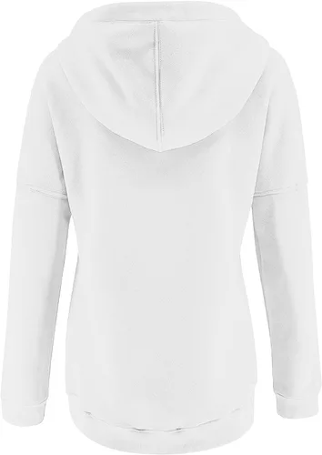 Vista 3 de Sudadera con capucha y media cremallera para mujer, con cordón, atlética, moderna, con bolsillo frontal, manga larga, para otoño