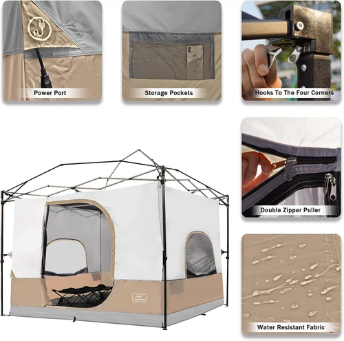 Vista 4 de KAMPKEEPER Tienda de campaña interior para toldo emergente, convierte el toldo de patas rectas de 10'x10' en una tienda de campaña–Techo Caqui
