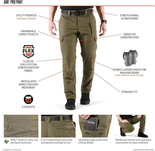 Vista 5 de 5.11 Pantalón táctico ABR Pro para hombre, FlexLite elástico Ripstop, resistente a las manchas
