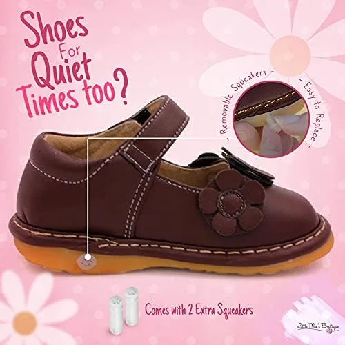 Vista 5 de Little Mae's Boutique Mary Jane - Zapatos chirriantes para niñas pequeñas, ideales para caminar con chirriador extraíble y correa ajustable, zapatos