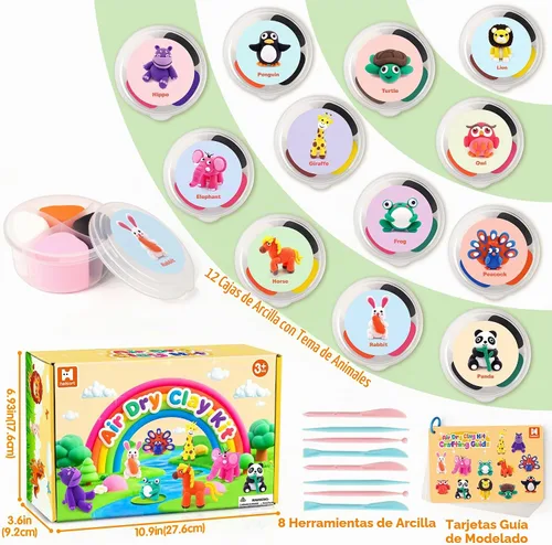 Vista 2 de Helsort Air Dry Clay Kit for Kids, 12 Animals Modeling Clay Set, Kids Craft