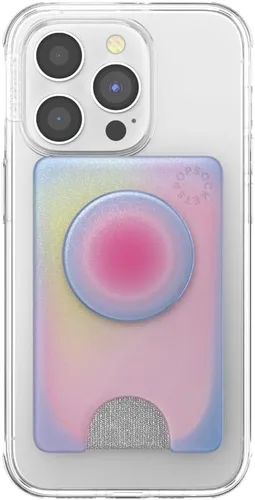 Vista 4 de PopSockets Cartera adhesiva para teléfono y tarjetero con agarre, púrpura - Aura