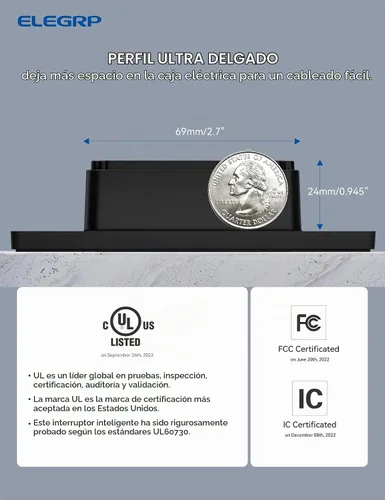 Vista 7 de ELEGRP - Interruptor de luz inteligente, interruptor de luz Wi-Fi de 2.4 GHz compatible con Alexa y Google Assistant, requiere cable neutro, control