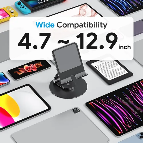 Vista 7 de OMOTON Soporte giratorio para tablet iPad con base giratoria 360°, soporte plegable ajustable para dibujo, compatible con iPad Pro/Air/Mini y más