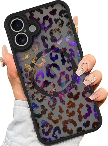 Vista 20 de AIGOMARA - Carcasa magnética para iPhone 11, diseño de leopardo negro