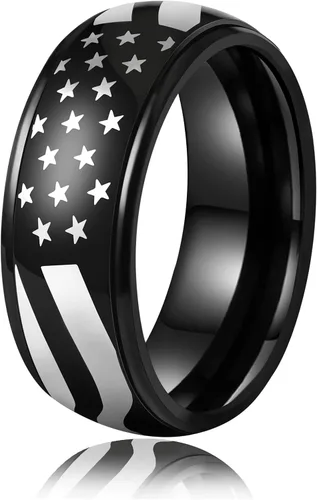 Vista 33 de LAOYOU Anillo giratorio para hombre para alivio de la ansiedad 0.315 in de acero inoxidable negro anillo de ansiedad con incrustaciones de cadena