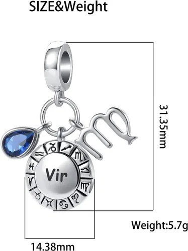 Vista 6 de 12 signos del zodiaco con dije de constelaciones de feliz cumpleaños para pulsera Pandora