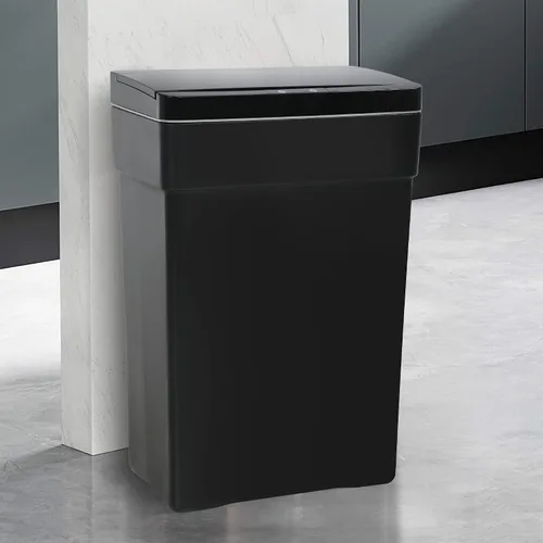 Vista 10 de Cubo de basura de acero inoxidable con doble compartimento de 40 litros/10 galones, cubo de basura manos libres con tapa de cierre suave, combo