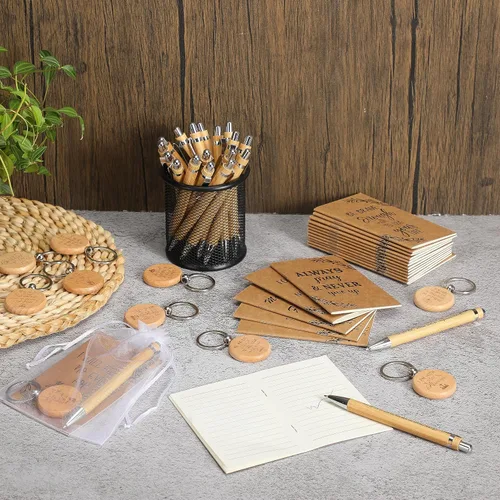 Vista 7 de Yeaqee Christian Gifts - Bolígrafo retráctil de bambú, versículo de la Biblia, cuaderno inspirador, llavero de bolsas de organza para mujeres