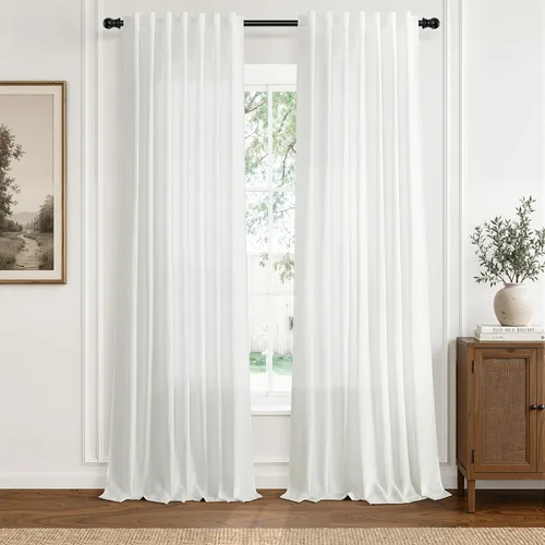 Vista 14 de Hokibero Cortinas de lino natural de 96 pulgadas de largo para sala