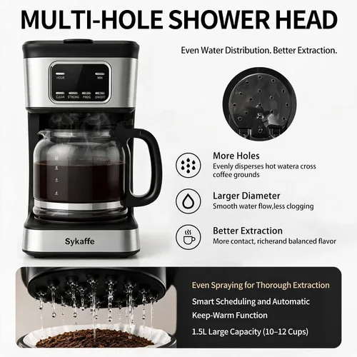 Vista 6 de Cafetera programable de 12 tazas, cafetera de goteo con tanque