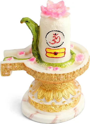 Vista 7 de SATVIK Resina Señor Shiva Shivling Estatua hecha a mano Linga Lingam Mahadev Shivling con Shesnag, Abhishek Patra Shivling Idol Showpiece Hindú