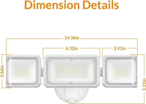 Vista 8 de LEPOWER Luces de inundación de 42 W para exteriores, luces LED de seguridad brillantes de 4200 lm para exteriores con 3 cabezales, luz de inundación