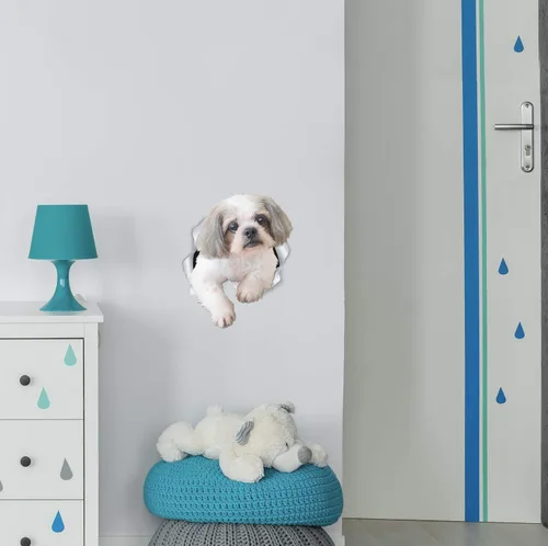 Vista 4 de Winston & Bear Calcomanías de pared para perros Curious Shih Tzu, paquete de 2, calcomanías para inodoro de perro Shih Tzu - Adhesivo 3D