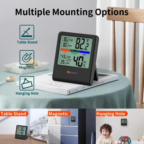 Vista 4 de Termómetro digital higrómetro, termómetro de pared para interiores, humedad interior con alta precisión, adecuado para invernadero, hogar y oficina