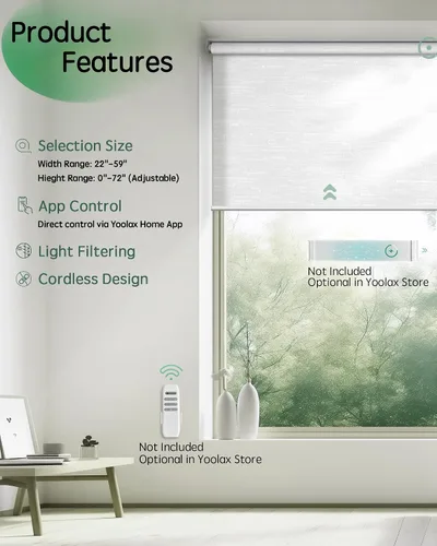 Vista 2 de Yoolax - Persianas motorizadas con control por aplicación, cortinas enrollables motorizadas con filtración de luz para ventanas, persianas
