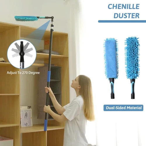 Vista 4 de MAYKI Plumeros de Alto Alcance de 20 Pies para Limpieza 5 PCS, Plumeros para Ventiladores de Techo con Poste de Extensión, Plumero para Telarañas