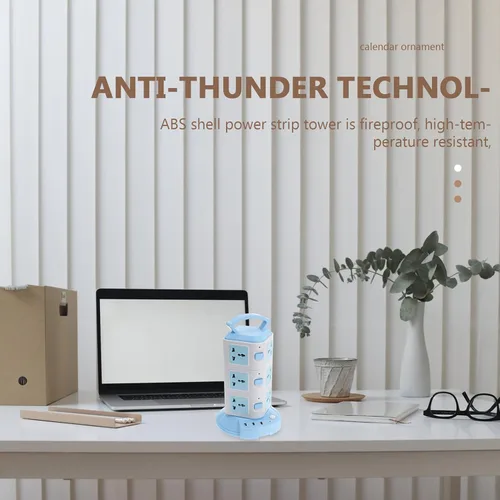 Vista 5 de Torre de regleta de alimentación USB profesional con carcasa de abdominales ignífuga, cable de extensión resistente a altas temperaturas, protector
