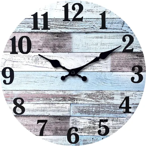 Vista 12 de XNM Reloj de pared redondo para cocina, funciona con pilas, reloj de pared rústico de 10 pulgadas con flores azules, reloj de pared silencioso