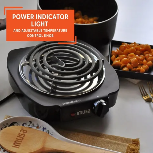 Vista 5 de Cocina eléctrica de una hornilla IMUSA USA GAU 80305 de 1100 vatios en color negro, quemador eléctrico único 1100W, Negro