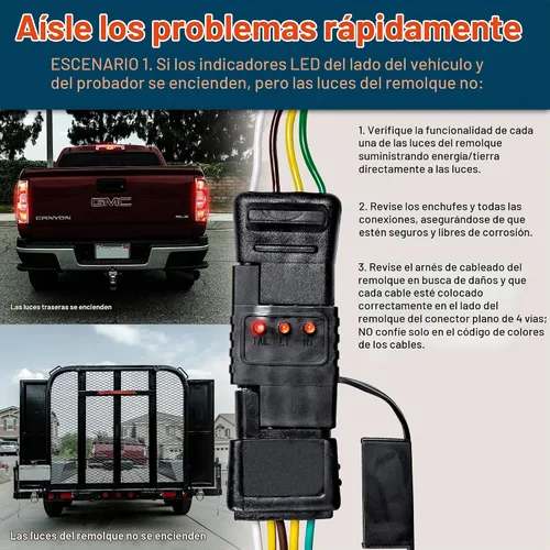 Vista 3 de Verdadero MODS 4-Way Flat Trailer Light Tester 4-Pin Cableado Circuito