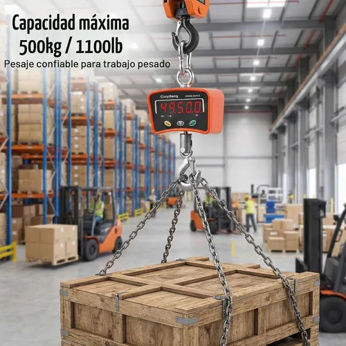 Vista 7 de Báscula colgante digital para grúa industrial con sensor de precisión adecuada para pesaje de granja (500 kg/1100 lb)