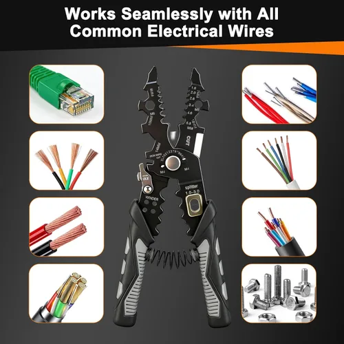 Vista 2 de Herramienta pelacables mejorada 2026, crimpadora de corte multifuncional 25 en 1 y llave de perno de tuerca, cables de 16 AWG a 3 AWG, pelacables
