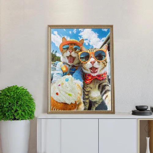 Vista 2 de Rompecabezas de 500 piezas para adultos, adolescentes y niños, idea de regalo feliz para la familia, gatos selfie (selfie de gatos)