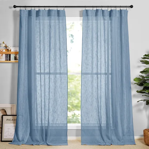 Vista 21 de RYB HOME - Cortinas de lino texturizado semitranslúcidas, privacidad media, filtro de luz, decoración de ventana para dormitorio/baño/sala de estar
