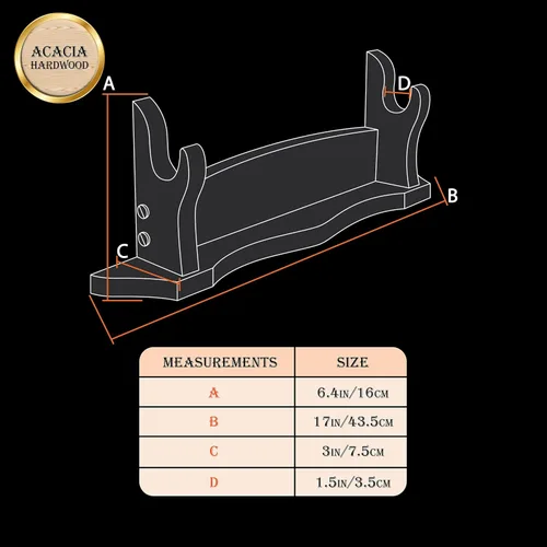 Vista 2 de Mythrojan Soporte de espada medieval de madera maciza horizontal para katana, samurái, gladiador, espadas cruzadas, soporte de mesa elegante, 1 nivel