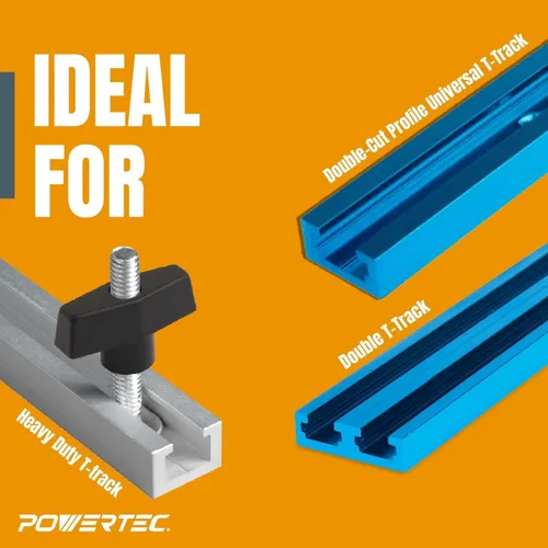 Vista 8 de POWERTEC 72080 Kit de intersección de pista en T de 3 pulgadas, 2 juegos con tornillos para madera y kit de 16 piezas de perilla de pista en T que