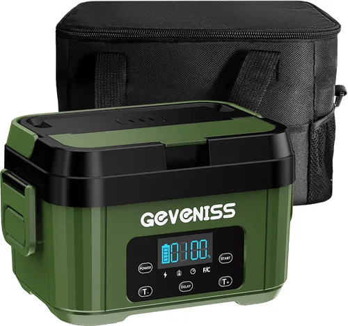 Vista 9 de Geveniss Lonchera Eléctrica Inalámbrica para Adultos – Caja de Almuerzo Calentada con Contenedor de Acero Inoxidable de 1100ML, Calentador