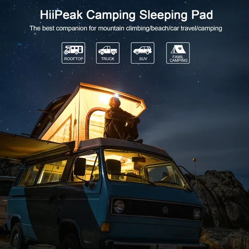 Vista 7 de HiiPeak Estera de camping doble inflable con bomba de pie y almohada, colchón de aire ultraligero para 2 personas, cama de dormir portátil compacta