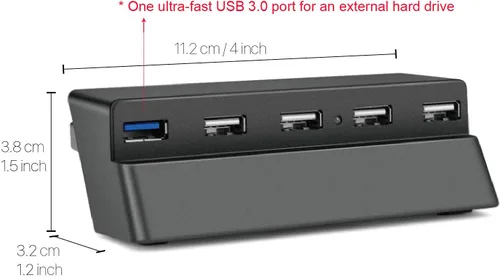 Vista 7 de Hub USB de 5 puertos para PS4 Slim solamente, VSEER USB 3.02.0 Cargador de alta velocidad Controlador Divisor Expander para PS4 Slim