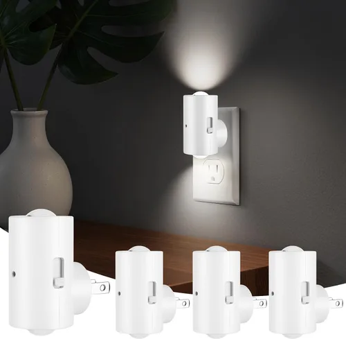 Vista 7 de Luz nocturna LED de pared enchufable con regulación de 0 a 300 lúmenes, blanco cálido de 2700 K, sensor de luz de encendido/apagado automático