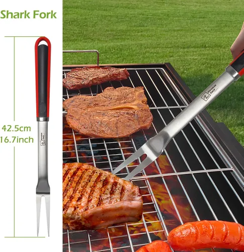 Vista 3 de Juego de herramientas de barbacoa de acero inoxidable de 4 piezas, pinzas, tenedor, espátula, cepillo, utensilios para parrilla - Herramientas