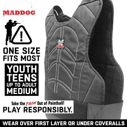 Vista 4 de Maddog Sports Padded Chest Protector - Lightweight Paintball Airsoft Impact Protection Vest Front/Back Padding with Adjustable Waist Straps - One