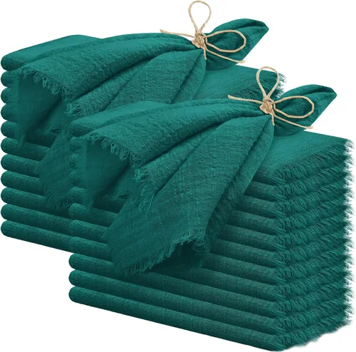 Vista 14 de 24 servilletas de tela hechas a mano con flecos beige, 16 x 16 pulgadas, delicadas servilletas de algodón rústico a granel para bodas, cenas, fiestas