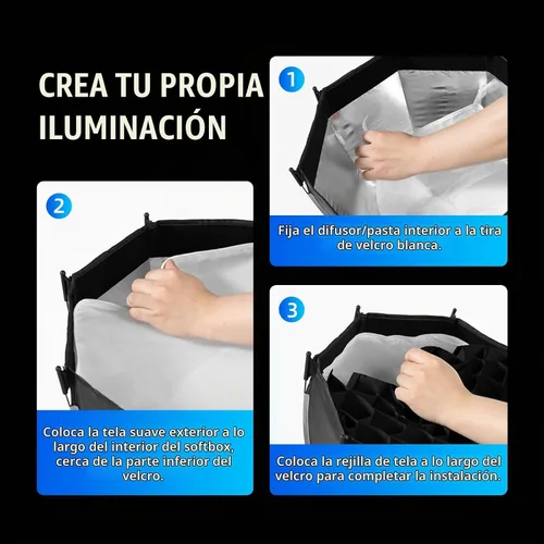 Vista 7 de AMBITFUL Mini Softbox de 11.8"/30cm de Liberación Rápida y Plegable con Montura Bowens y Soporte para Speedlight, Compatible con Luz de Video LED