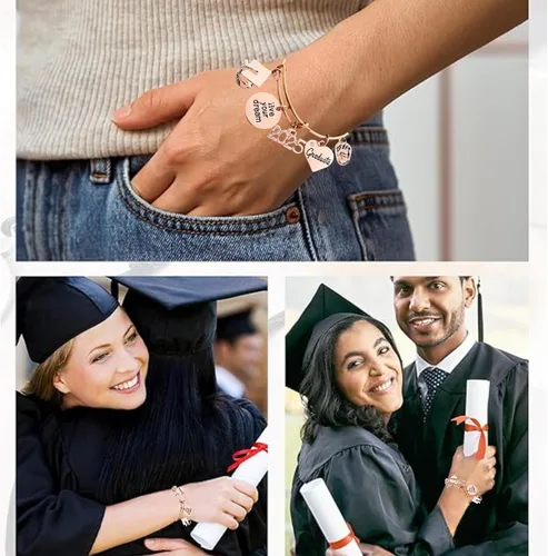 Vista 4 de Softball Graduation Gift - Rose Gold Softball Charm Bracelet, She Believed She Could So She Did, Gift for Graduates, Class of 2025
