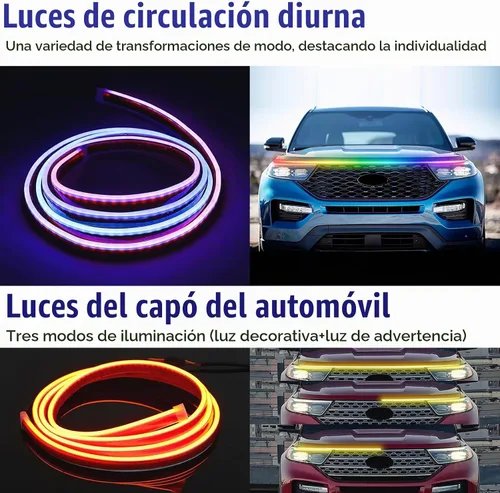 Vista 3 de DREAMIZER Tira de luz LED de 94" RGB para capó de coche, tira de luz LED multicolor exterior, luces LED dinámicas impermeables y flexibles