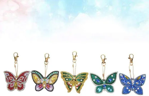 Vista 3 de EXCEART Llaveros de pintura con diamantes de imitación de mariposa bolso colgante para niñas y mujeres abalorio de teléfono 5 piezas