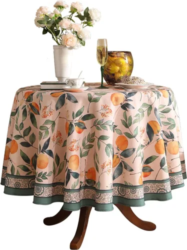Vista 71 de [Usado] patdrea Mantel largo de lino de diseño verde para mesa rectangular, mantel vintage transpirable con patrón de frutas amarillas, funda