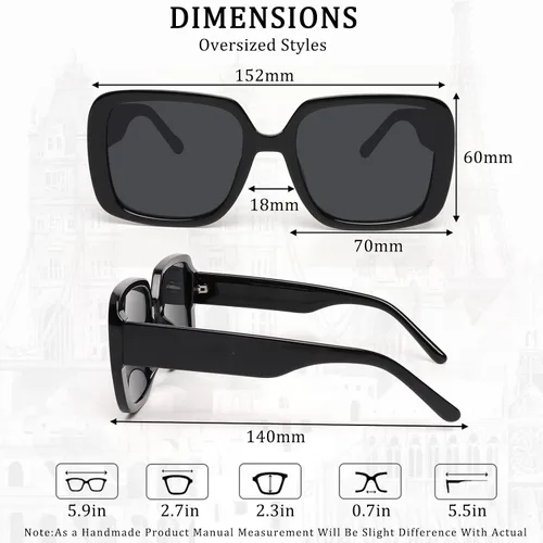 Vista 6 de Outray Gafas de sol de gran tamaño con marco cuadrado para mujer, con protección UV400