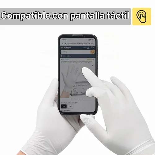 Vista 9 de Guantes de examen desechables de nitrilo SwiftGrip, 3 mil, XS, Caja de 100, guantes de nitrilo blancos desechables libres de látex para uso médico