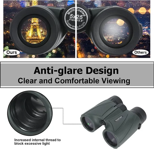 Vista 4 de Prismáticos ultra gran angular de 15.8° de 5x25 para deportes – Gran campo de visión, 829 pies/1000 yardas – Binoculares compactos para deportes
