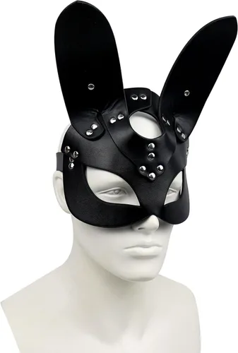 Vista 4 de Máscara de cuero para mujer, disfraz de gato de conejo, zorro, máscara de medio rostro de animal, cosplay, fiesta de Halloween, mujeres y mujeres