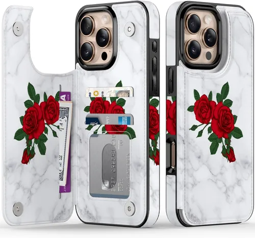 Vista 369 de LETO para iPhone 15 Pro Funda tipo cartera - Tapa tipo folio con patada - Diseños de moda - Tarjetero - Funda protectora para mujeres y niñas - 6.1