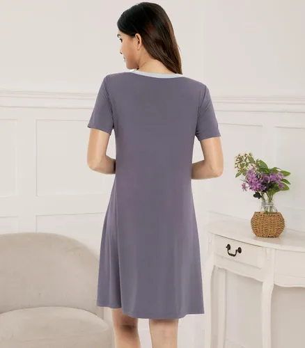 Vista 2 de NACHILA Camisones de viscosa para mujer, hechos de bambú, suaves camisas de dormir de manga corta, ropa de dormir suelta
