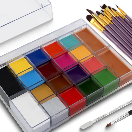 Vista 2 de SOVONCARE Kit profesional de pintura facial a base de aceite, juego de maquillaje de Halloween de 20 colores, kit de pintura facial profesional